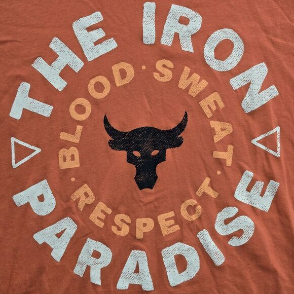 Under Armour Project Rock Mens 2XL Iron Paradise Circle BSR T-Shirt Pink Coral - Picture 7 of 10